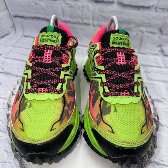 Saucony Xodus 6.0 Vibram Trail Running Shoes Women's Size 8 Neon Sneakers - Picture 3 of 13